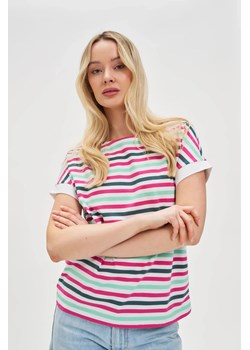T-shirt w paski fuksjowy ze sklepu Moodo.pl w kategorii Bluzki damskie - zdjęcie 183742790