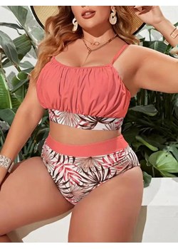 Dwuczęściowy strój kąpielowy plus size z motywem liści - RÓŻOWY / 0XL ze sklepu Valetta.pl w kategorii Stroje kąpielowe - zdjęcie 183743474