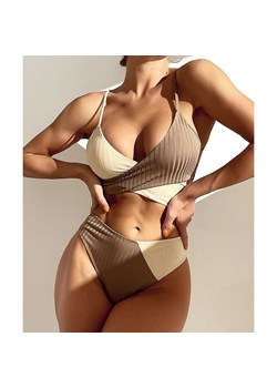 Prążkowane bikini dwukolorowe - BRĄZOWY / S ze sklepu Valetta.pl w kategorii Stroje kąpielowe - zdjęcie 183744870