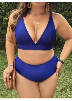 Strój kąpielowy plus size wysokie majtki - NIEBIESKI / 1XL ze sklepu Valetta.pl w kategorii Stroje kąpielowe - zdjęcie 183746974