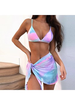 Trzyczęściowy komplet plażowy bikini z chustą - RÓŻOWY / S ze sklepu Valetta.pl w kategorii Stroje kąpielowe - zdjęcie 183747162
