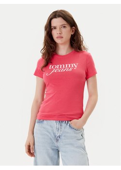 Tommy Jeans T-Shirt Essential DW0DW19447 Różowy Slim Fit ze sklepu MODIVO w kategorii Bluzki damskie - zdjęcie 183751410