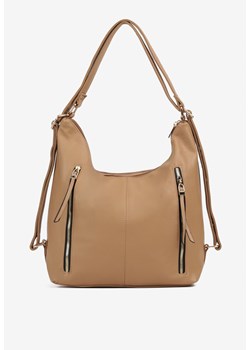 Ciemnobeżowa Torebka Typu Hobo z Regulowaną Rączką i Dodatkowymi Kieszeniami Sanirae ze sklepu born2be.pl w kategorii Torby Shopper bag - zdjęcie 183761424