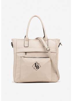 Ciemnobeżowa Torebka Shopperka z Metaliczną Aplikacją i Dodatkowym Paskiem na Ramię Idalenna ze sklepu born2be.pl w kategorii Torby Shopper bag - zdjęcie 183761471