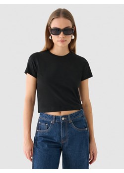 Damski t-shirt crop-top Outhorn OTHWAW24TTSHF2139 - czarny ze sklepu Sportstylestory.com w kategorii Bluzki damskie - zdjęcie 183768622