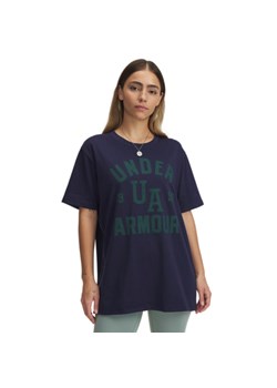 Damska koszulka z nadrukiem Under Armour UA HWT OS Collegiate SS - granatowa ze sklepu Sportstylestory.com w kategorii Bluzki damskie - zdjęcie 183768891