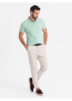 Koszulka polo z bawełnianej dzianiny pique – miętowa V1 OM-POSS-0103 ze sklepu ombre w kategorii T-shirty męskie - zdjęcie 183769211