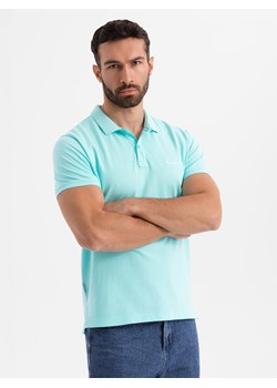 Polo koszulka z bawełnianej dzianiny pique – błękitna V2 OM-POSS-0103 ze sklepu ombre w kategorii T-shirty męskie - zdjęcie 183769214