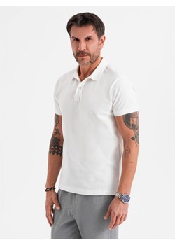 Polo koszulka z bawełnianej dzianiny pique – ecru V7 OM-POSS-0103 ze sklepu ombre w kategorii T-shirty męskie - zdjęcie 183769260