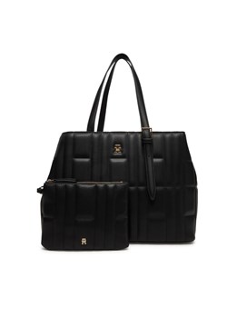 Torebka Tommy Hilfiger Th Feminine Tote AW0AW17452 Czarny ze sklepu eobuwie.pl w kategorii Kuferki - zdjęcie 183775483