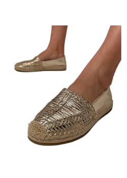 Złote espadryle ażurowe na platformie złoty ze sklepu ButyModne.pl w kategorii Espadryle damskie - zdjęcie 183777953