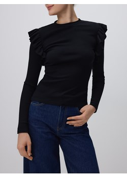 Reserved - Dzianinowy longsleeve z falbanami - czarny ze sklepu Reserved w kategorii Bluzki damskie - zdjęcie 183784244