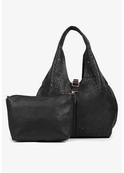 Czarna Torebka Hobo Zdobiona Ażurową Perforacją z Dodatkową Saszetką Frolana ze sklepu renee.pl w kategorii Torby Shopper bag - zdjęcie 183784750