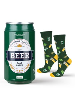 Męskie skarpetki kolorowe SOXO GOOD STUFF, piwo w puszce pale lager, prezent dla chłopaka, zielony ze sklepu Sklep SOXO w kategorii Skarpetki męskie - zdjęcie 183784983