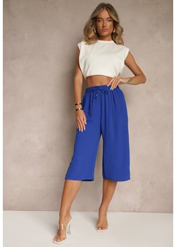 Niebieskie Spodnie Kuloty z Bawełną High Waist Azetia ze sklepu renee.pl w kategorii Spodnie damskie - zdjęcie 183785243