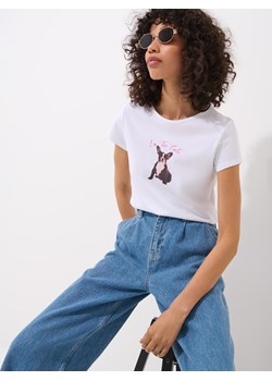 Mohito - T-shirt z nadrukiem pieska - biały ze sklepu Mohito w kategorii Bluzki damskie - zdjęcie 183785813
