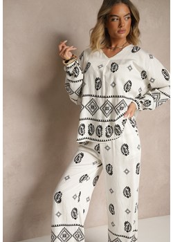 Biało-Czarny Komplet w Stylu Etno Spodnie z Gumką w Pasie i Bluzka Oversize Eviralyn ze sklepu renee.pl w kategorii Komplety i garnitury damskie - zdjęcie 183786480
