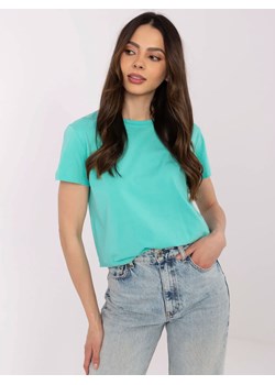Gładki t-shirt z bawełny - turkusowy ze sklepu Cudmoda w kategorii Bluzki damskie - zdjęcie 183804204