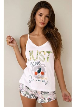 Wzorzysta piżama damska z krótkimi spodenkami Phasco White 2413, Kolor biały, Rozmiar S/M, LivCo Corsetti Fashion ze sklepu Intymna w kategorii Piżamy damskie - zdjęcie 183825242