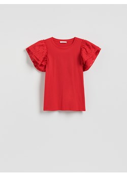 Reserved - T-shirt z ażurowymi rękawami - czerwony ze sklepu Reserved w kategorii Bluzki damskie - zdjęcie 183827574