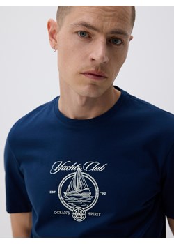 Reserved - T-shirt regular z merceryzowanej bawełny - granatowy ze sklepu Reserved w kategorii T-shirty męskie - zdjęcie 183828993