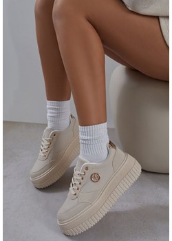 Beżowe Sneakersy Vices na Platformie z Tłoczeniem Ozdobione Metaliczną Aplikacją Eriri ze sklepu renee.pl w kategorii Buty sportowe damskie - zdjęcie 183836322