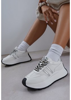 Białe Sneakersy Vices na Platformie z Metalicznymi Paskami Lenela ze sklepu renee.pl w kategorii Buty sportowe damskie - zdjęcie 183836323