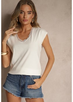 Biały T-shirt z Bawełny Ozdobiona Koronką Ralienne ze sklepu renee.pl w kategorii Bluzki damskie - zdjęcie 183836884