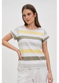 Bawełniany t-shirt w paski biały ze sklepu Moodo.pl w kategorii Bluzki damskie - zdjęcie 183839694