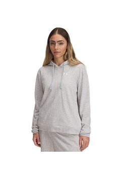 Damska bluza dresowa nierozpinana z kapturem Under Armour UA Rival Terry Hoodie - szara ze sklepu Sportstylestory.com w kategorii Bluzy damskie - zdjęcie 183840424