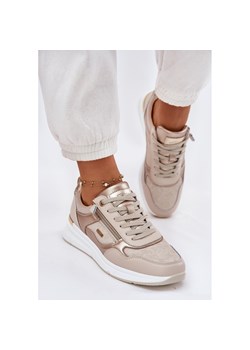 EVento Skórzane Buty Sportowe Sneakersy Damskie Z Zamkiem Beżowe beżowy ze sklepu ButyModne.pl w kategorii Buty sportowe damskie - zdjęcie 183840512