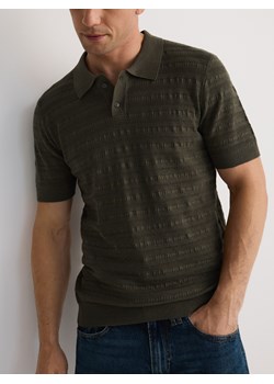 Reserved - Ażurowa koszulka polo z lnem - zielony ze sklepu Reserved w kategorii T-shirty męskie - zdjęcie 183847083