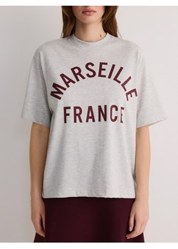 Reserved - T-shirt oversize z nadrukiem - jasnoszary ze sklepu Reserved w kategorii Bluzki damskie - zdjęcie 183849314