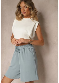 Niebieskie Szorty z Bawełną High Waist Ozdobione Sznurkiem Talanisse ze sklepu renee.pl w kategorii Szorty - zdjęcie 183849502