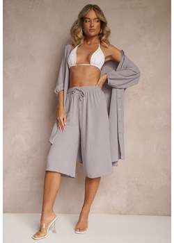 Szare Spodnie Kuloty z Bawełną High Waist Azetia ze sklepu renee.pl w kategorii Spodnie damskie - zdjęcie 183849512