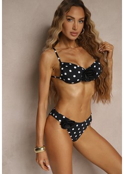 Czarne Bikini w Grochy z Kwiatowymi Aplikacjami Biustonosz i Figi Loritia ze sklepu renee.pl w kategorii Stroje kąpielowe - zdjęcie 183849521