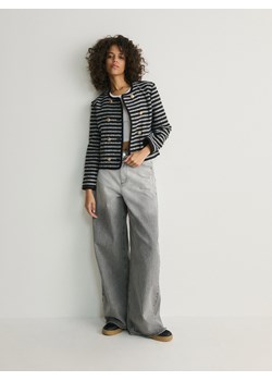 Reserved - Dwurzędowy żakiet w paski - ciemnoszary ze sklepu Reserved w kategorii Marynarki damskie - zdjęcie 183850554