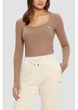 GUESS Brązowy damski longsleeve Colette, Rozmiar XS ze sklepu outfit.pl w kategorii Bluzki damskie - zdjęcie 183872440
