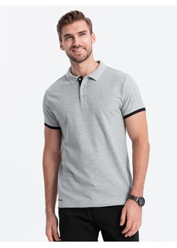 Bawełniana koszulka męska polo z kontrastowymi wykończeniami – szary melanż V7 OM-POSS-0113 ze sklepu ombre w kategorii T-shirty męskie - zdjęcie 183875873