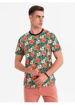 Męski t-shirt bawełniany w kwiatowy wzór full print – czarny V2 OM-TSFP-0249 ze sklepu ombre w kategorii T-shirty męskie - zdjęcie 183875951