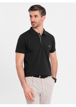 Koszulka męska polo z dekoltem na zamek - czarna V6 OM-POSS-0148 ze sklepu ombre w kategorii T-shirty męskie - zdjęcie 183875970