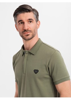 Męska koszulka polo z dekoltem na zamek - oliwkowa V5 OM-POSS-0148 ze sklepu ombre w kategorii T-shirty męskie - zdjęcie 183876064