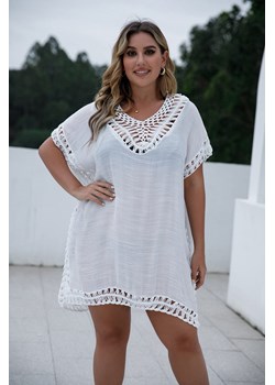 Suknia plażowa plus size z wiązaniem na szyi - Biały / XL ze sklepu Valetta.pl w kategorii Sukienki - zdjęcie 183881471