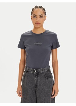 Calvin Klein Jeans T-Shirt Monologo J20J223563 Szary Slim Fit ze sklepu MODIVO w kategorii Bluzki damskie - zdjęcie 183882791