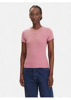 Tommy Jeans T-Shirt Essential DW0DW17383 Różowy Slim Fit ze sklepu MODIVO w kategorii Bluzki damskie - zdjęcie 183885511