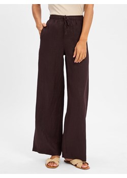 Opus Lniane spodnie - Mileni Linen Kobiety czekoladowy jednolity ze sklepu vangraaf w kategorii Spodnie damskie - zdjęcie 183887263