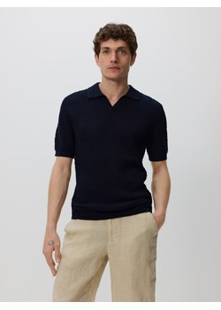 Reserved - Sweter polo z lnem - granatowy ze sklepu Reserved w kategorii Swetry męskie - zdjęcie 183892300