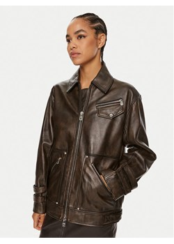 Pinko Kurtka skórzana Grotta 104048 A23U Brązowy Regular Fit ze sklepu MODIVO w kategorii Kurtki damskie - zdjęcie 183894922