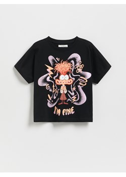 Reserved - T-shirt z nadrukiem Inside Out - czarny ze sklepu Reserved w kategorii Bluzki dziewczęce - zdjęcie 183929861