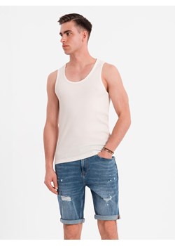 Męska bawełniana koszulka basic na ramiączkach – biała V1 OM-TSBT-0239 ze sklepu ombre w kategorii T-shirty męskie - zdjęcie 183933632